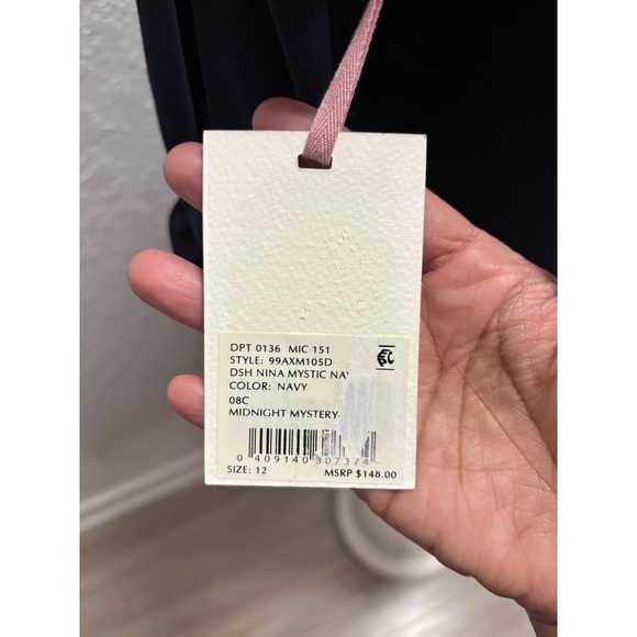 Alex Marie Nina Mystic Navy Blue High Neck Bow Sleeve Dress Size 12 - Picture 6 of 10